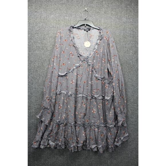 Oddi Dresses & Skirts - Oddi Dress Size 2X Floral V Neck Tiered Gray Mini Long Sleeve NEW Country